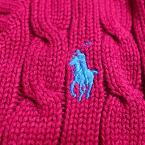 Ralph Lauren Sport Sweater Women's Medium Pink Cable Knit Long Sleeve Vintage